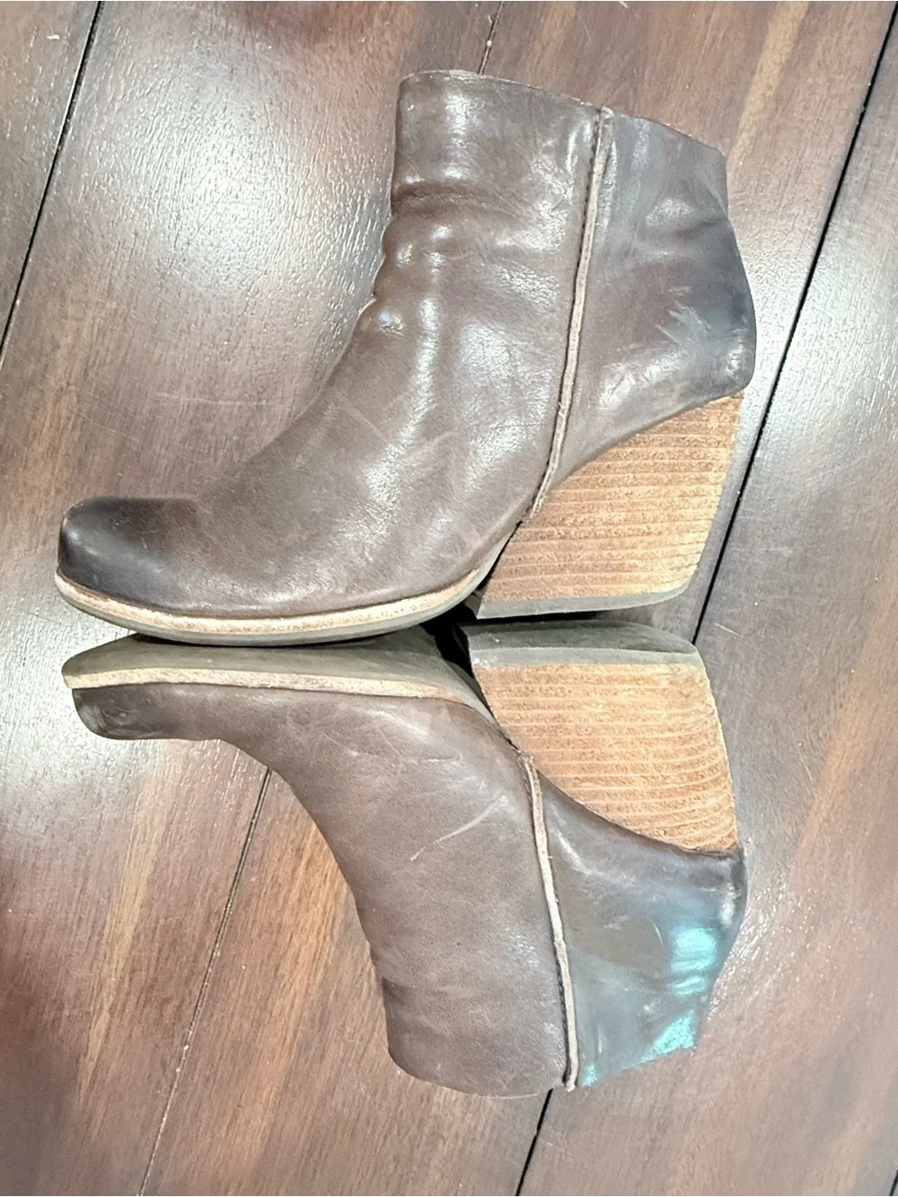 Kork-Ease Isa Brown Leather Buckle Zipper Moto Ankle Boots Booties, 7.5